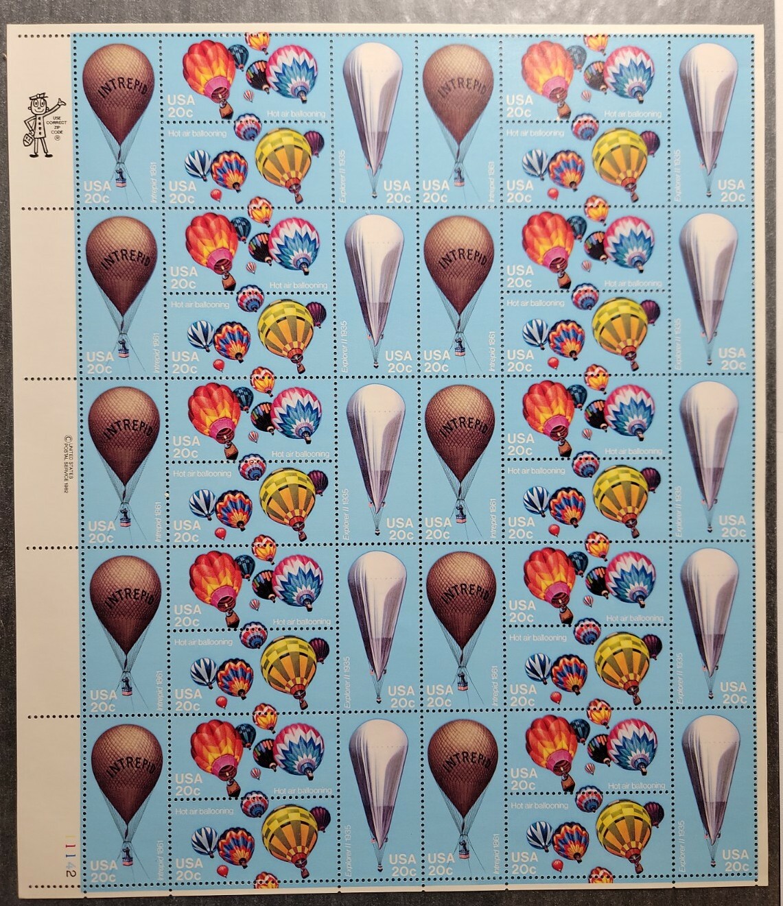 Scott #2035a (2032-2035) Hot Air Balloons Full Sheet of 40 Stamps - MNH P#1142