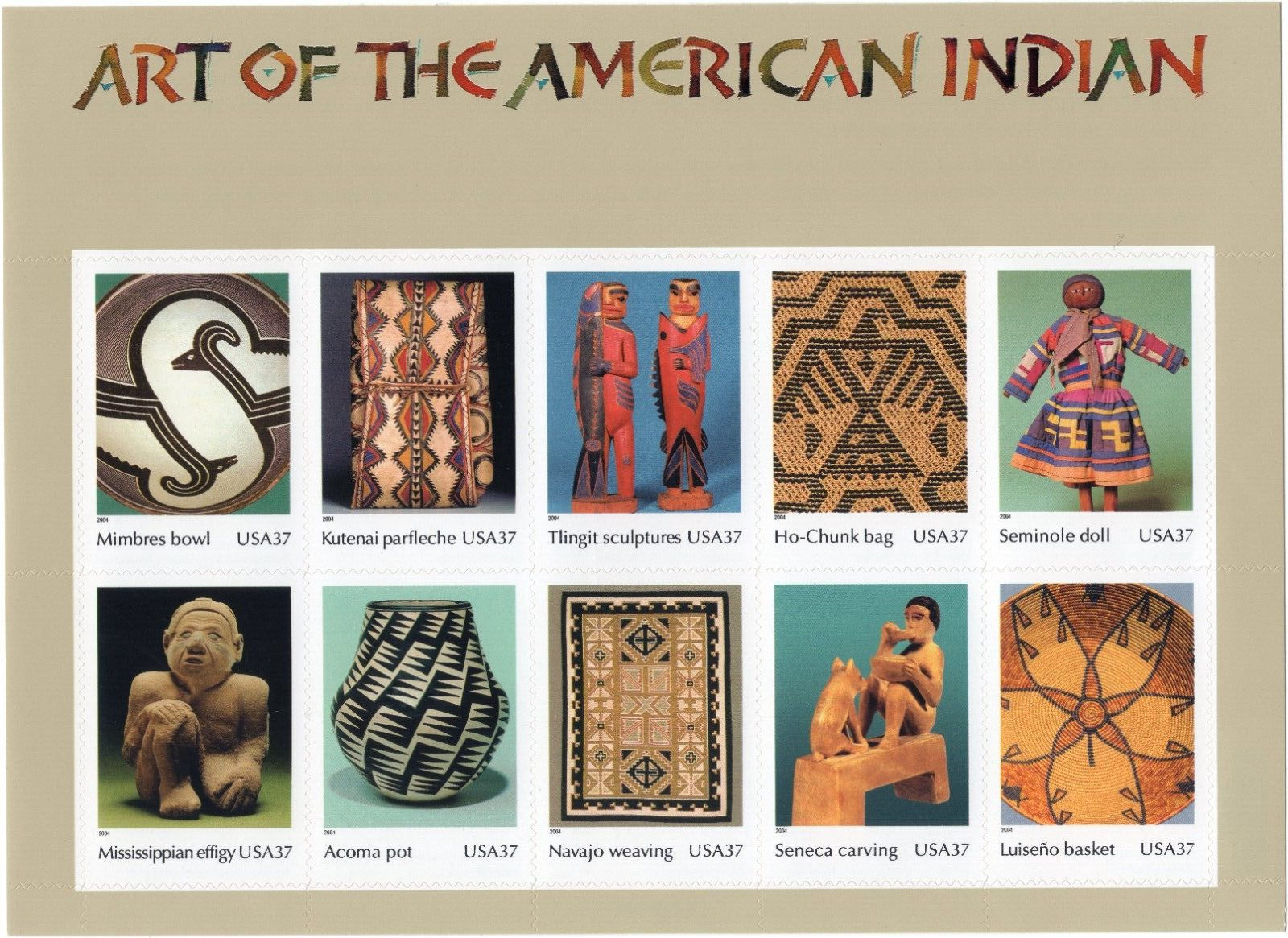 Scott #3873 American Indian Art Sheet of 10 Stamps - MNH