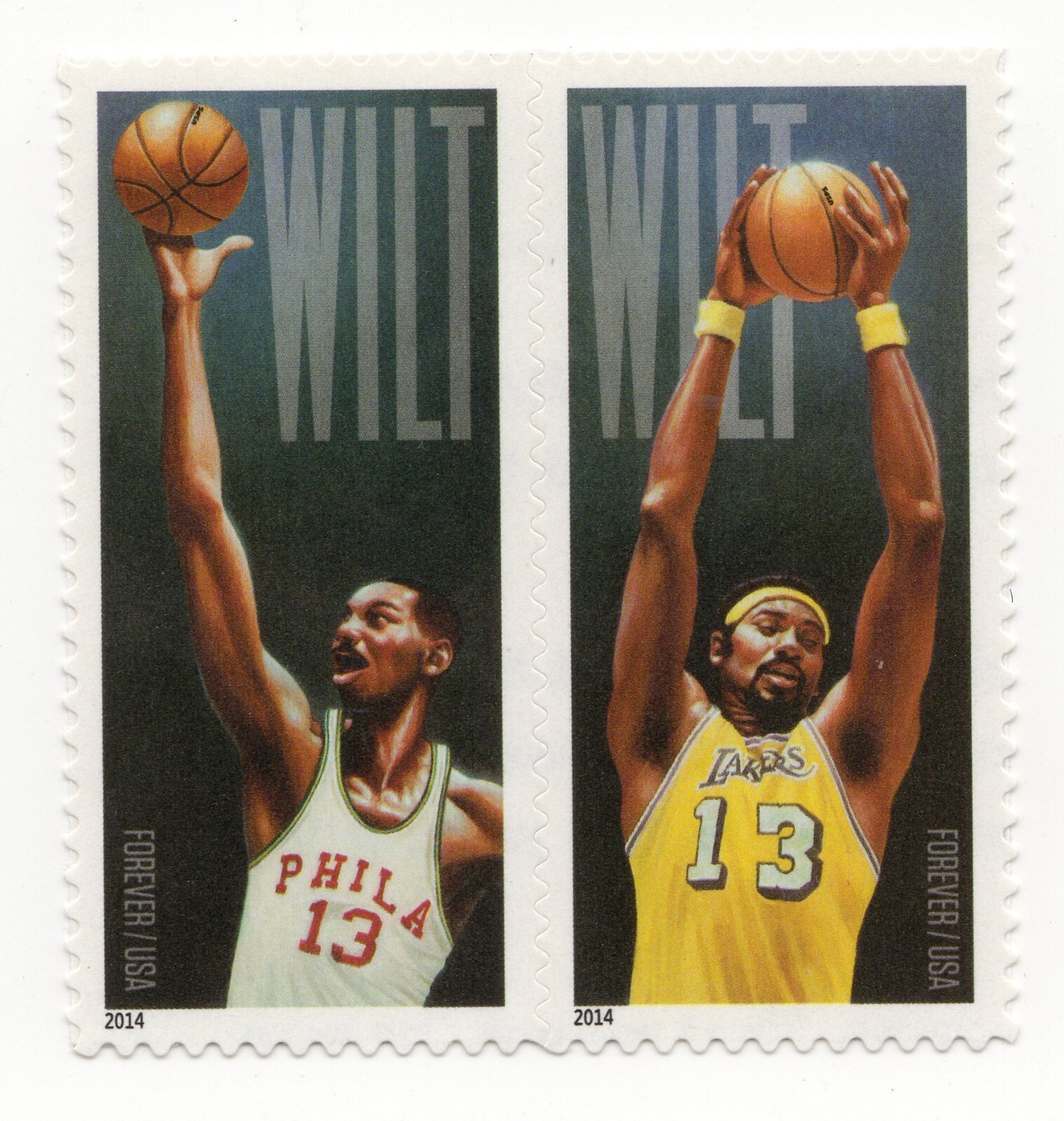 Scott #4951 Wilt Chamberlain Pair of Forever Stamps - MNH Philly 1st