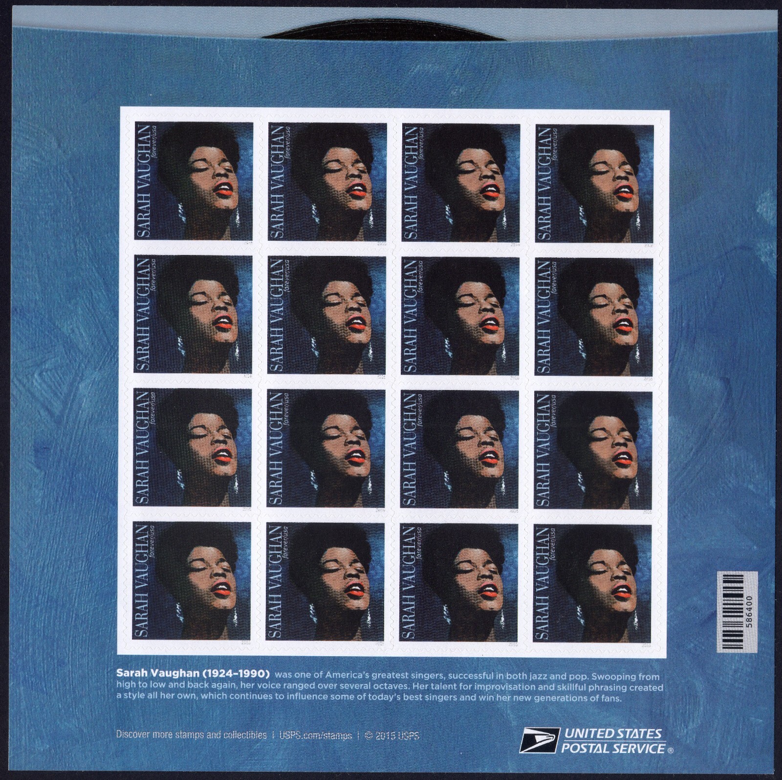 Scott #5059 Sarah Vaughan Sheet of 16 Forever Stamps - MNH