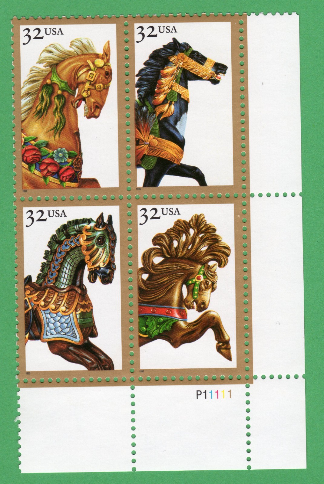 Scott #2979a (2976-2979) Carousel Horses Plate Block of 4 Stamps - MNH LR