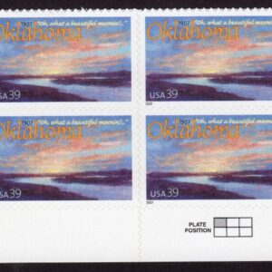 Scott #4121 — 39¢ Oklahoma "not Arizona" Plate Block of 8 Stamps - MNH Bottom