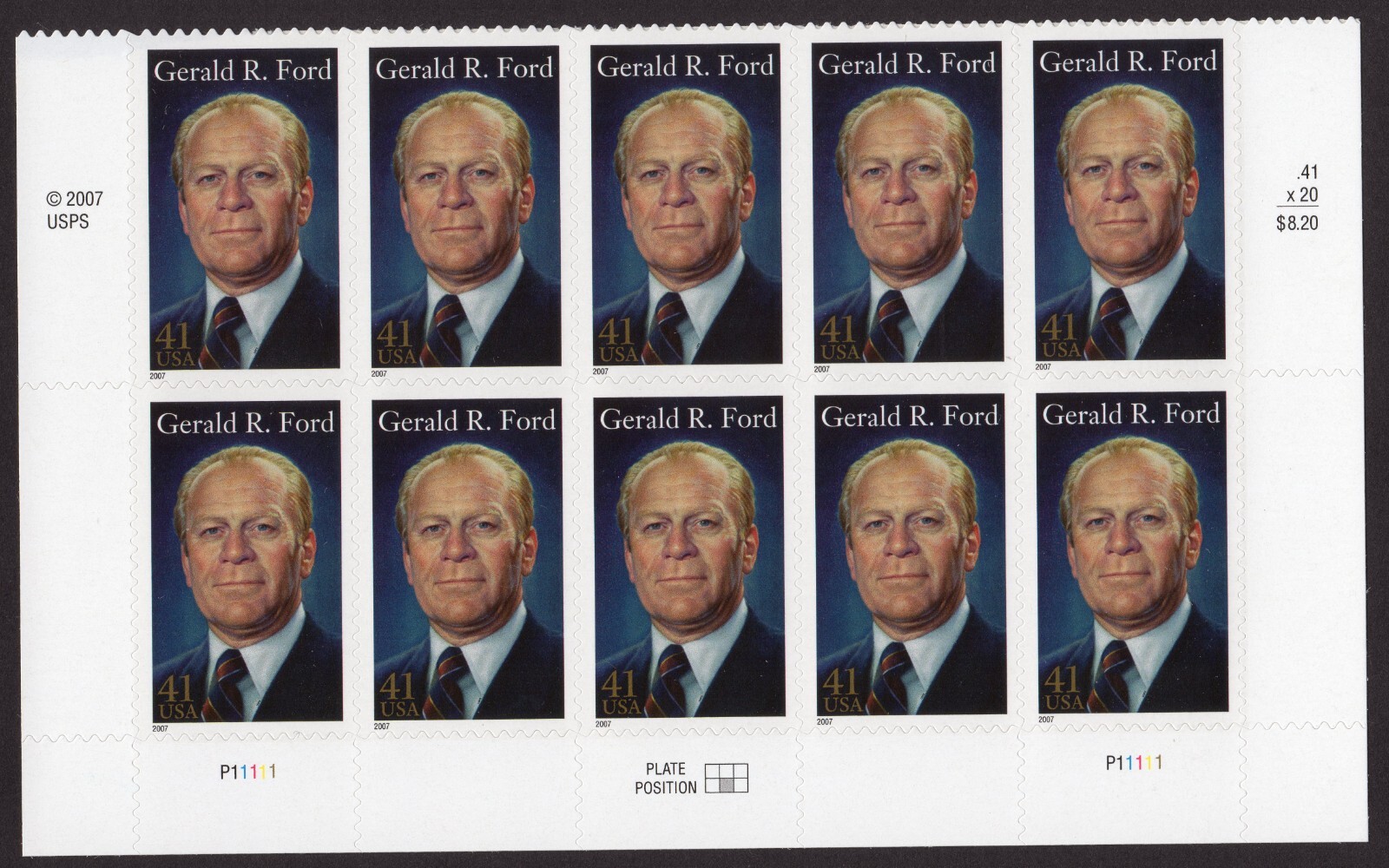 SCOTT #4199 Gerald Ford Plate Block of 10 Stamps - MNH