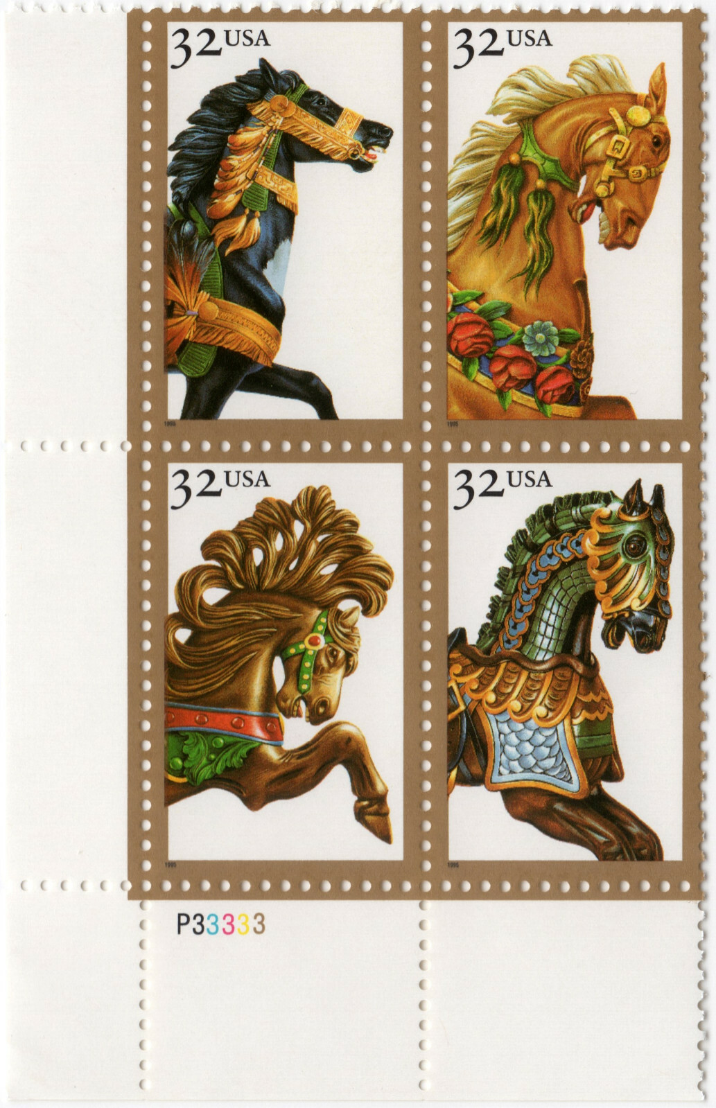 Scott #2979a (2976-2979) Carousel Horses Plate Block of 4 Stamps - MNH LL