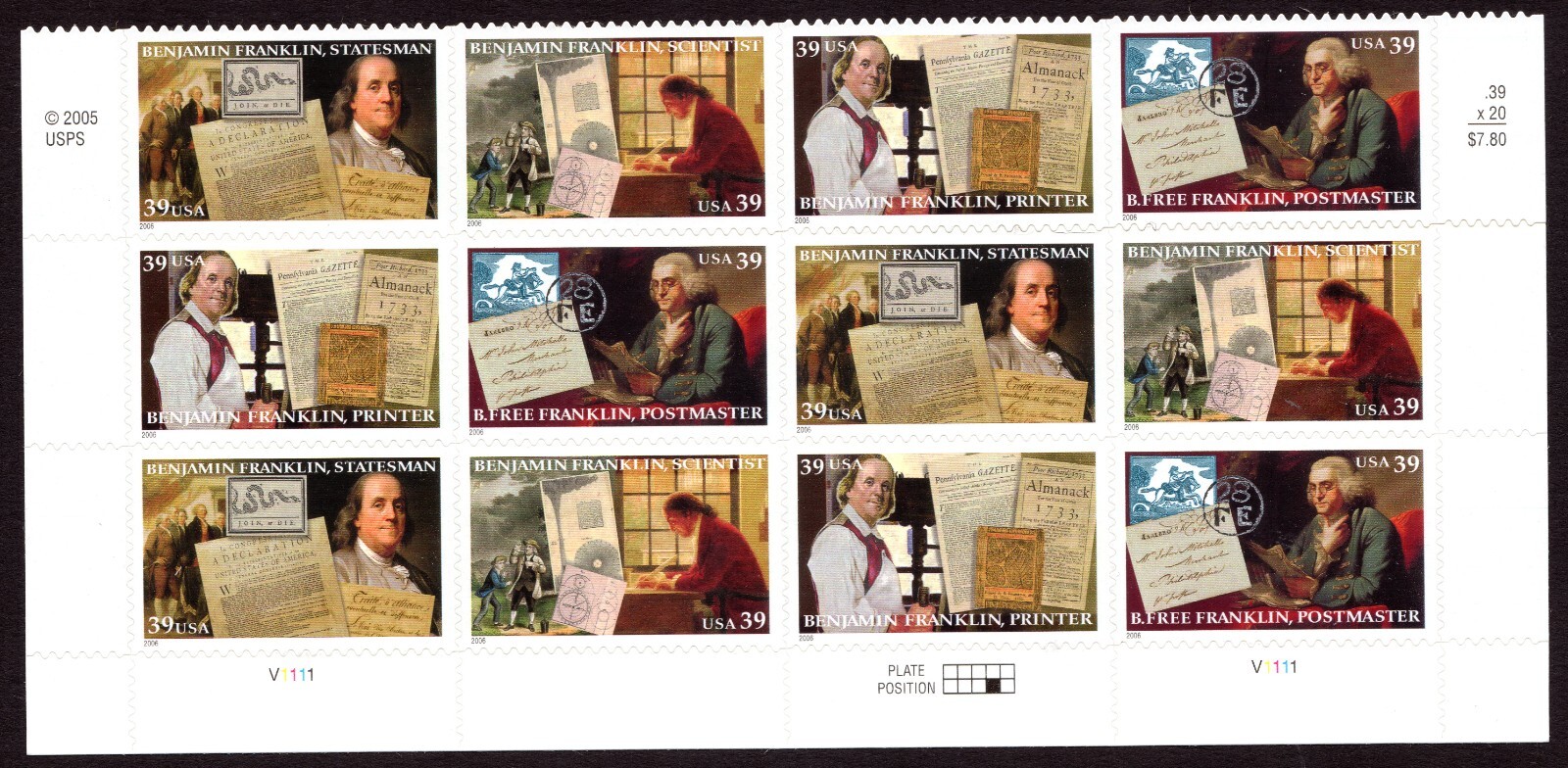 Scott #4024a Benjamin Franklin Plate Block of 12 Stamps - MNH Bottom