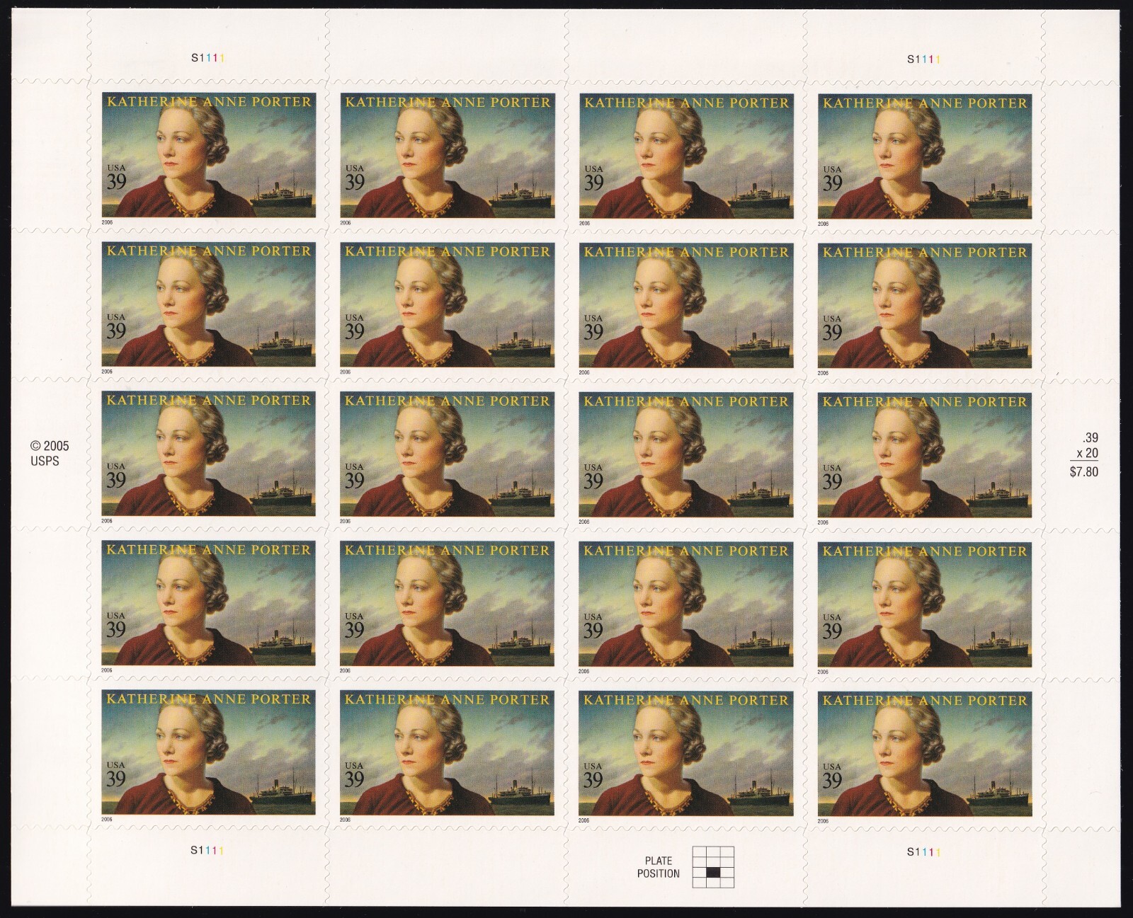 Scott #4030 Katherine Anne Porter Sheet of 20 Stamps - MNH