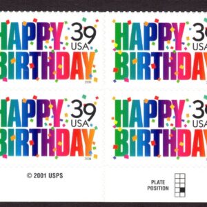 Scott #4079 Happy Birthday Plate Block of 8 Stamps - MNH Bottom
