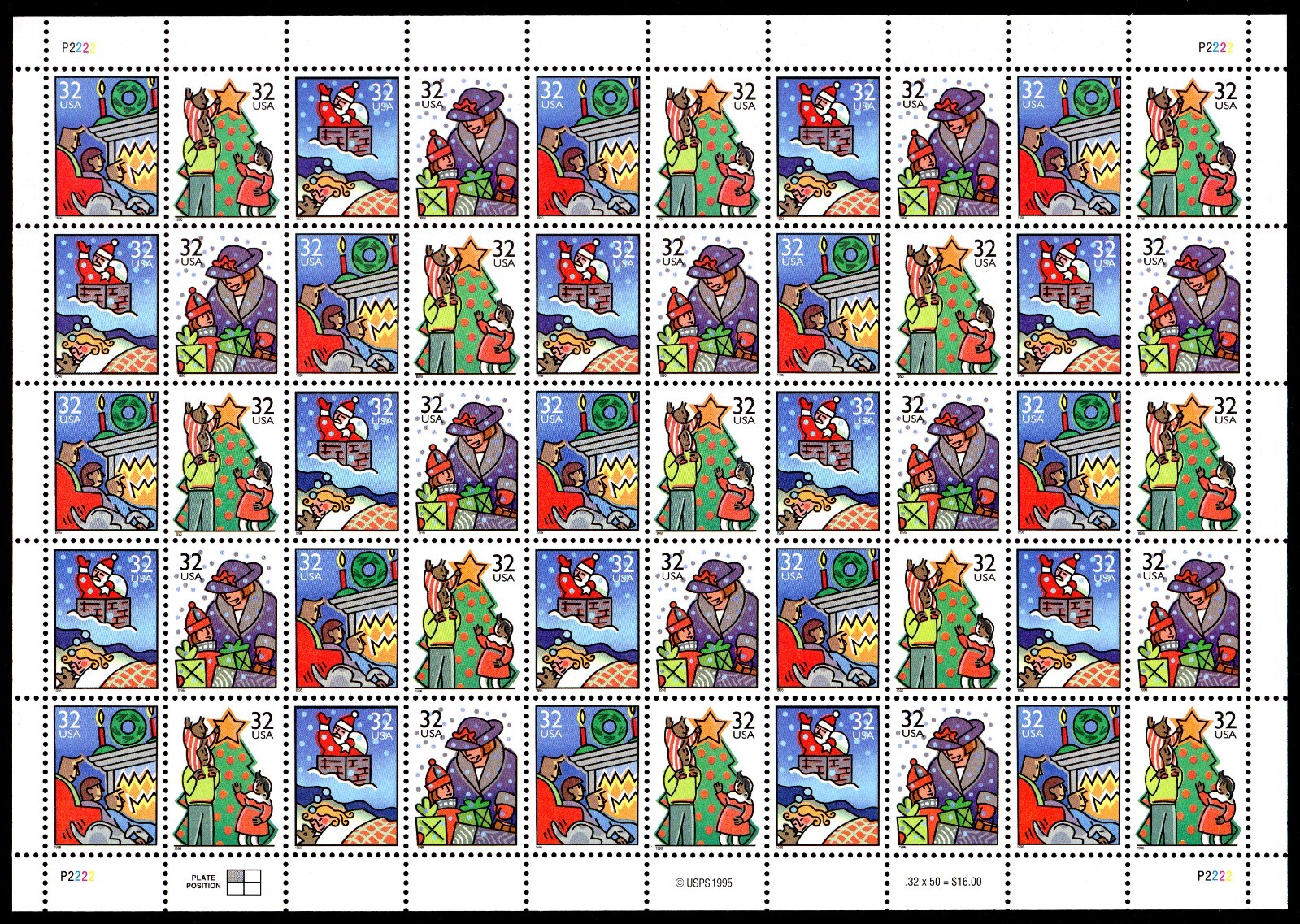 Scott #3111a (3108-3111) Christmas Family Scenes Sheet of 50 Stamps - MNH P#2222