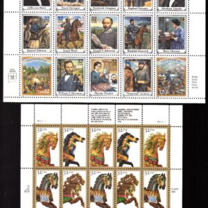 Scott #2975-2979a Civil War & Carousel Horses Sheet of 20 Stamps - MNH