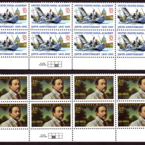 Scott #3001-3002 Naval Academy Tennesee Williams Plate Block of 8 Stamps - MNH