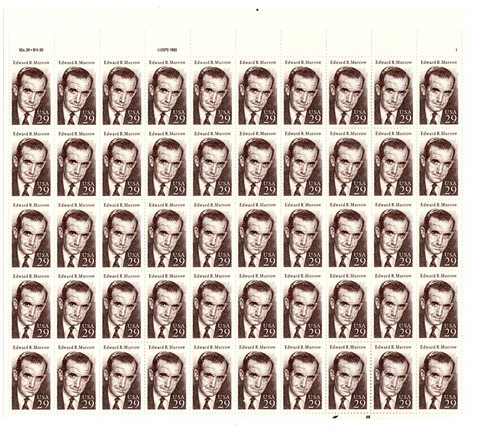 Scott #2812 Edward Murrow Sheet of 50 Stamps - MNH P#1 UR