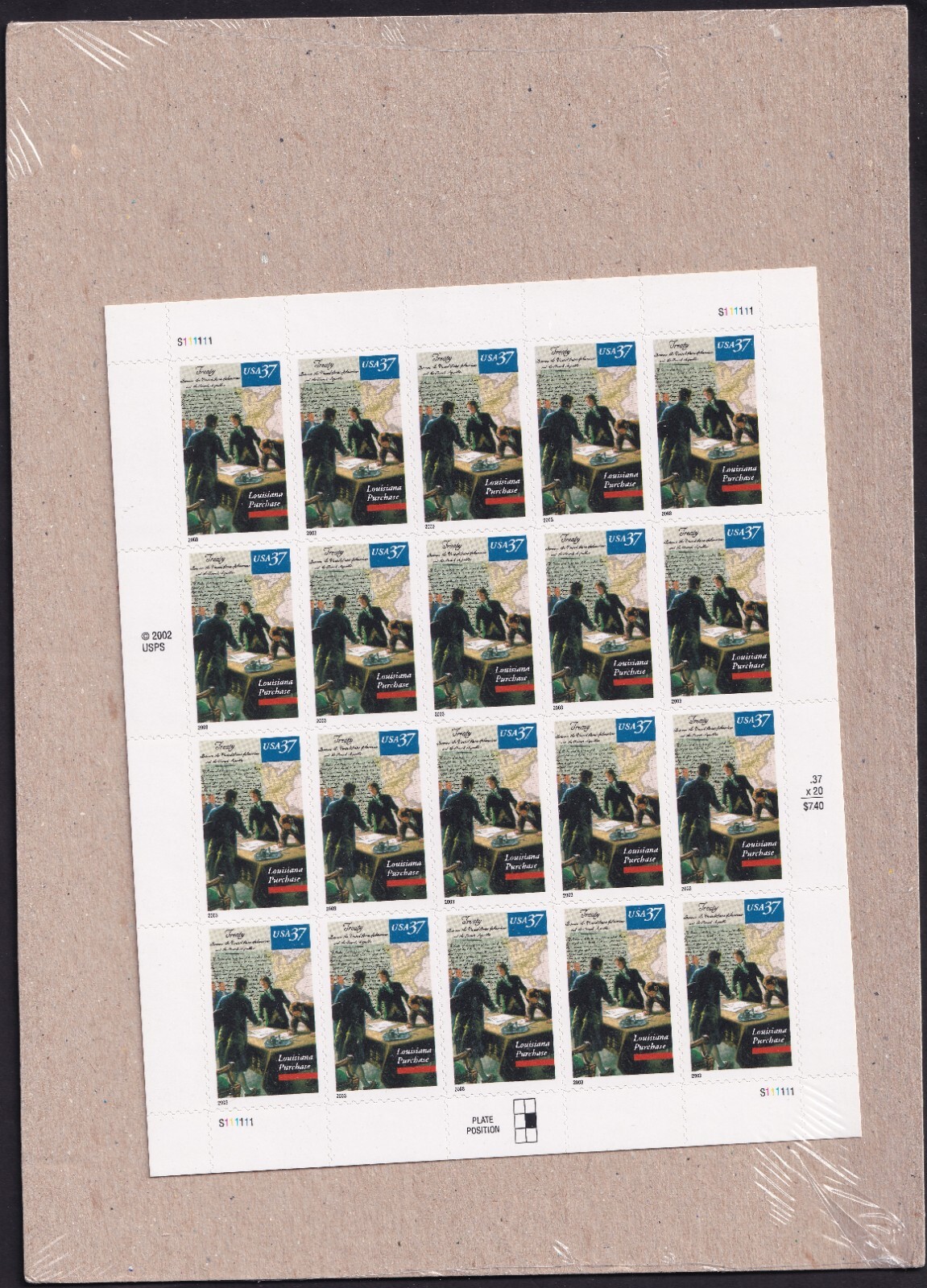 Scott #3782 Louisiana Purchase Sheet of 20 Stamps - Sealed Brown