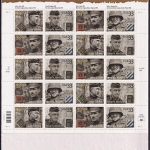 Scott #3396a (3393-3396) Distinguished Soldiers Sheet of 20 Stamps Sealed White