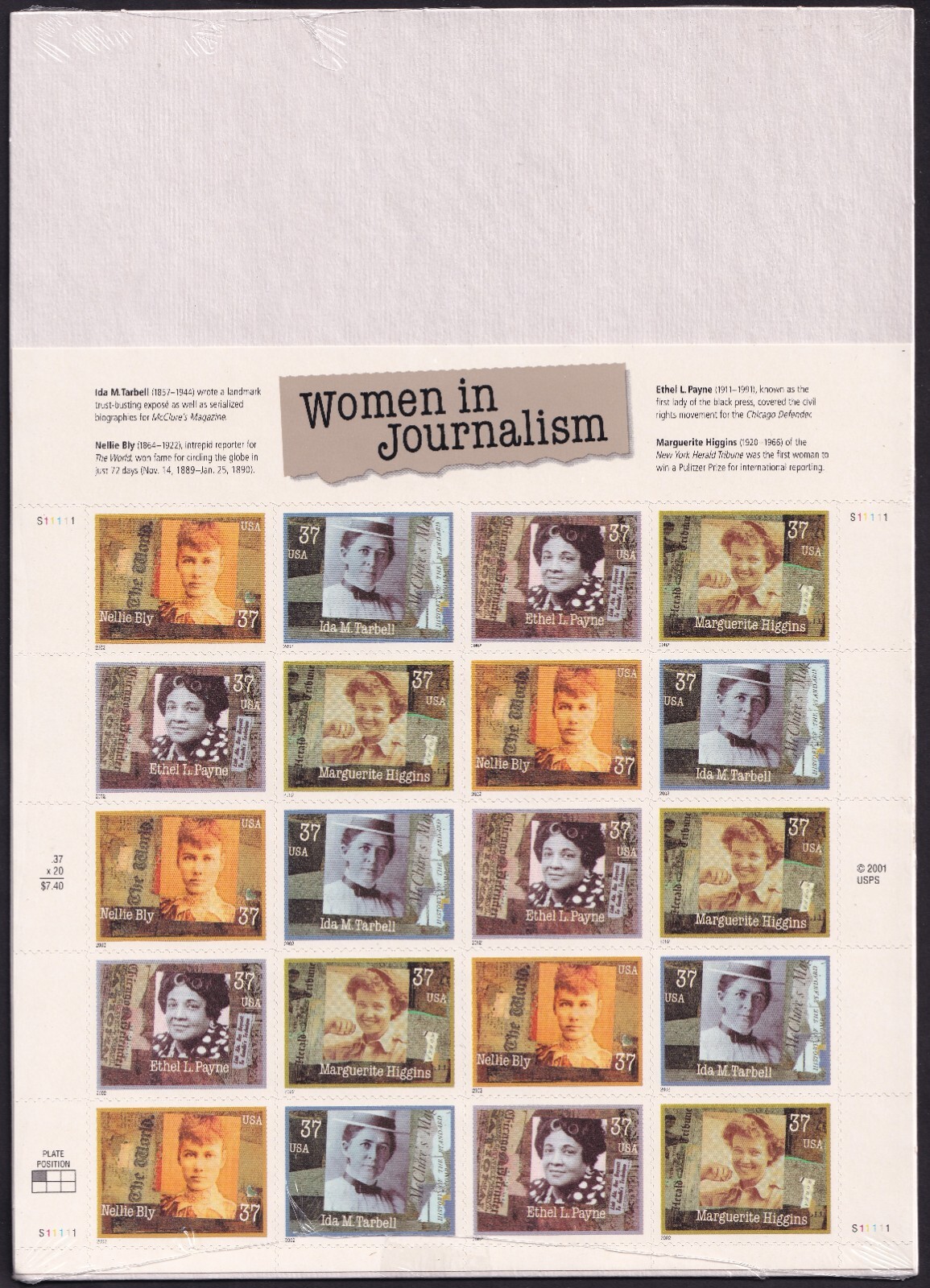 Scott #3668a (3665-68) Women In Journalism Sheet of 20 Stamps - Sealed White