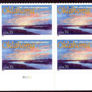 Scott #4121 — 39¢ Oklahoma "not Arizona" Plate Block of 4 Stamps - MNH