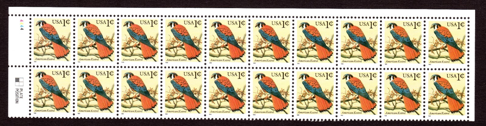 Scott #2477 American Kestrel Plate Block of 20 Stamps - MNH