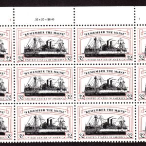 Scott #3192 Remember the Maine (Spanish War) Plate Block of 12 Stamps - MNH