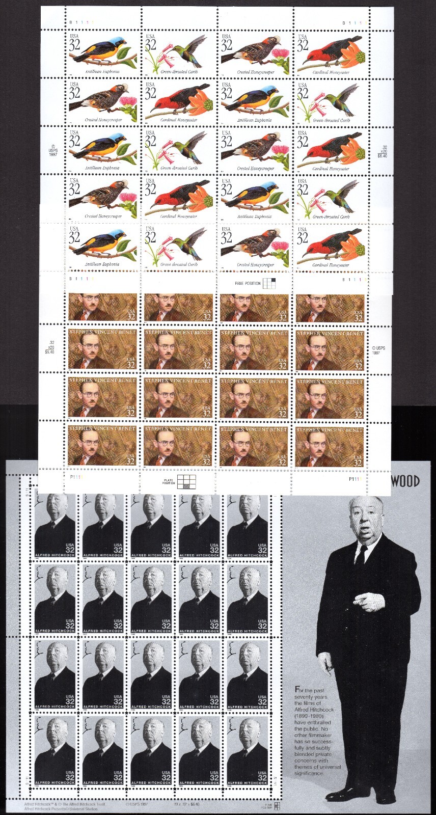 Scott #3221-3225a-3226 Tropical Birds Benet Hitchcock Sheet of 20 Stamps - MNH