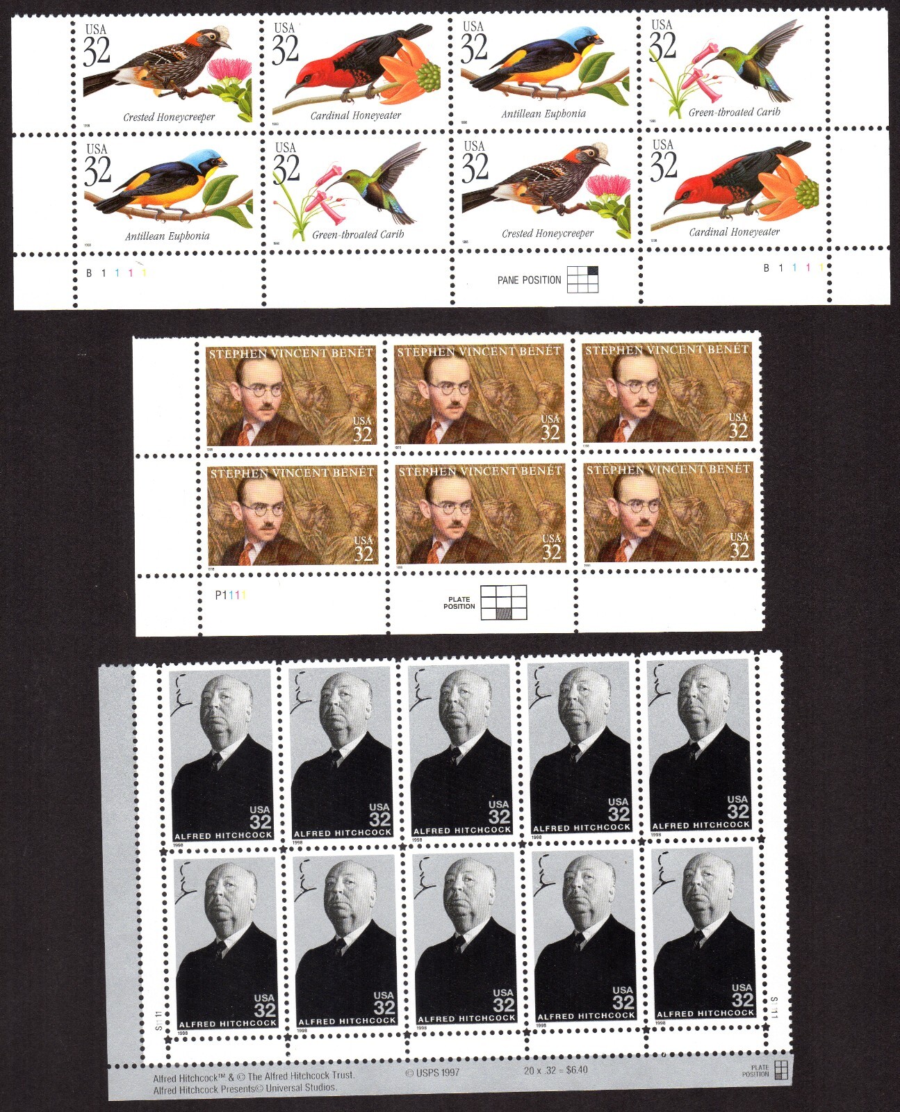 Scott #3221-3225a-3226 Tropical Birds Benet Hitchcock Plate Blocks Stamps - MNH
