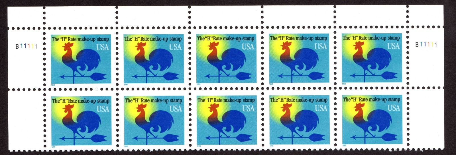 Scott #3258 Weather Vane H Rate Make-up Plate Block of 10 Stamps - MNH P#B11111