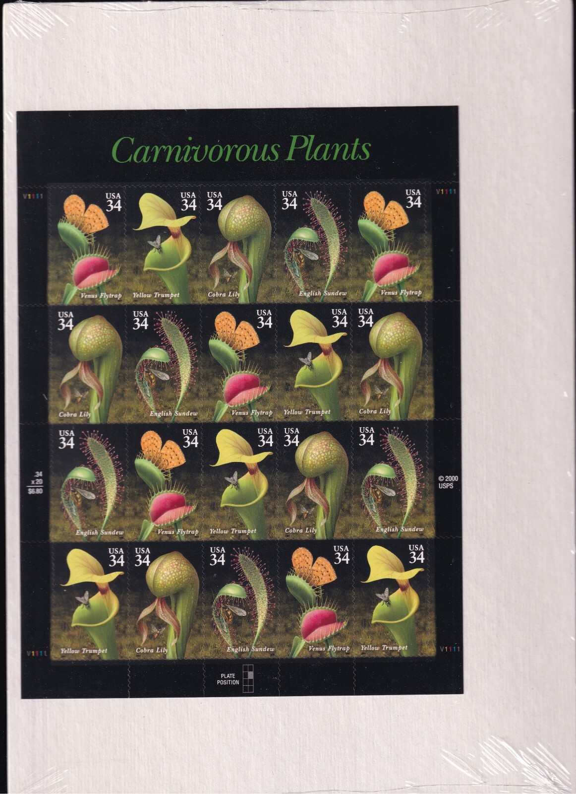 Scott #3531a (3528-3531) Carnivorous Plants Sheet of 20 Stamps - Sealed White