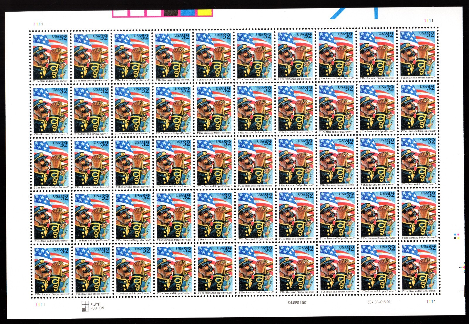 Scott #3153 The Stars And Stripes Forever Sheet of 50 Flag Stamps - MNH