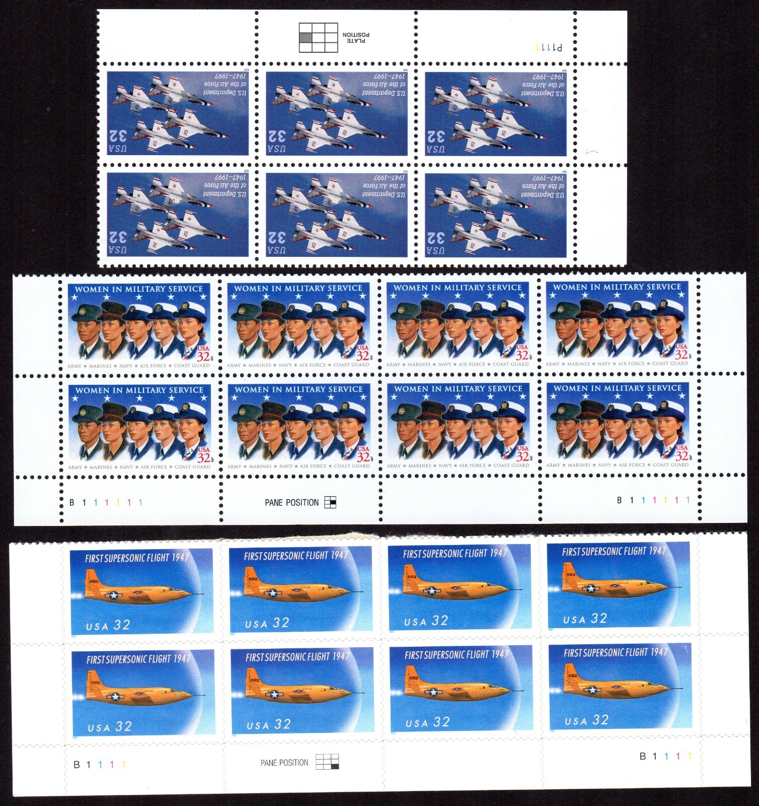 Scott #3167-3173-3174 Air Force Supersonic Women Plate Block of 6-8-8 Stamps MNH