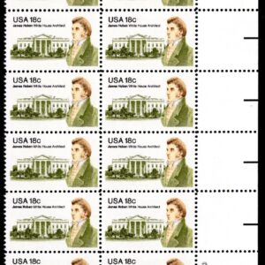 Scott #1935 JAMES HOBAN ARCHITECT (White House) Plate Block of 20 Stamps - MNH