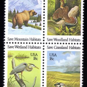 Scott #1924a Save Wildlife Habitats Block of 4 Stamps - MNH Bear First (No Se)