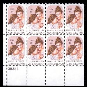 Scott #1824 Helen Keller Sullivan Braille Plate Block of 8 Stamps - MNH P#39352