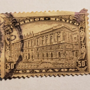 Stamp Latin America Mexico 1923 A87 Communications Building #648 50c olive brown