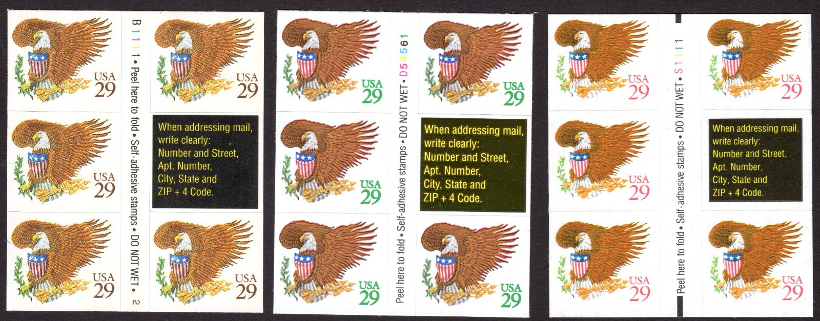 Scott #2595a-2596a-2597a Eagle & Shield (3) Plate Blocks of 5 Stamps - MNH