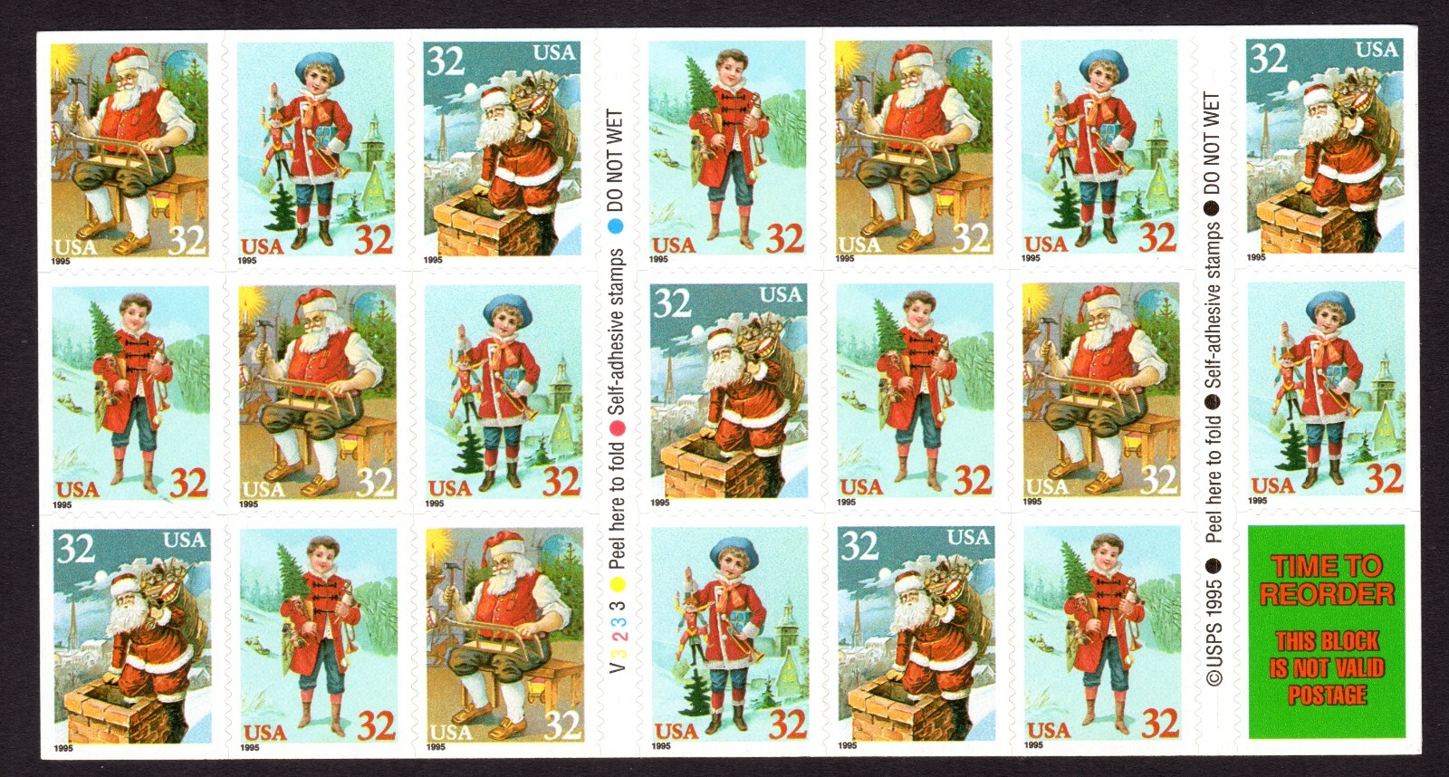 Scott #3011a (3008-11) Christmas Icons (Santa) Booklet of 20 Stamps MNH P#V3233