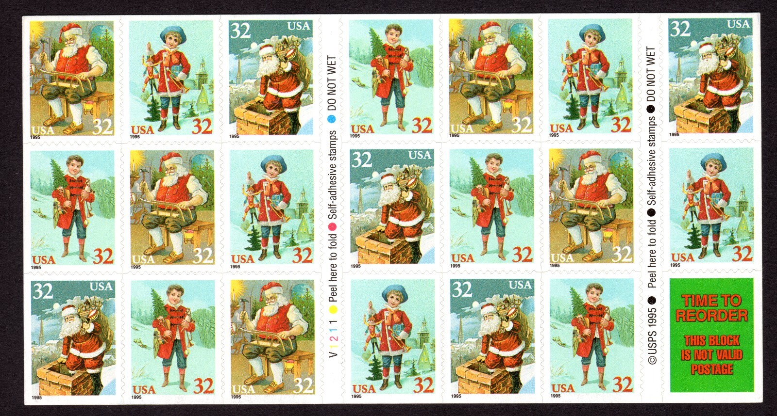 Scott #3011a (3008-11) Christmas Icons (Santa) Booklet of 20 Stamps MNH P#V1211