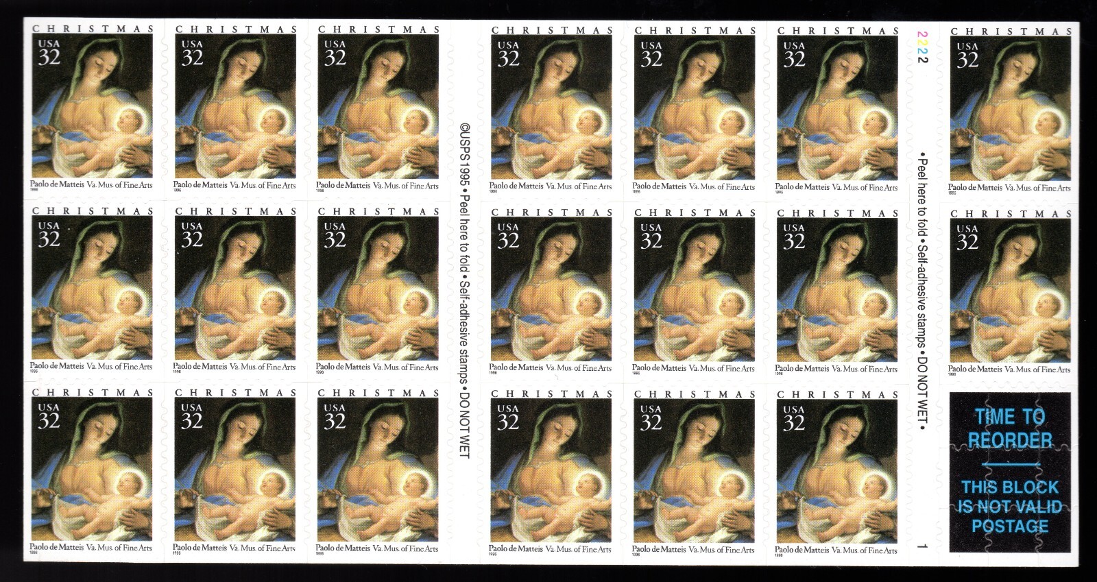Scott #3112a MADONNA & CHILD (Matteis) Booklet of 20 Stamps - MNH P#2222-1