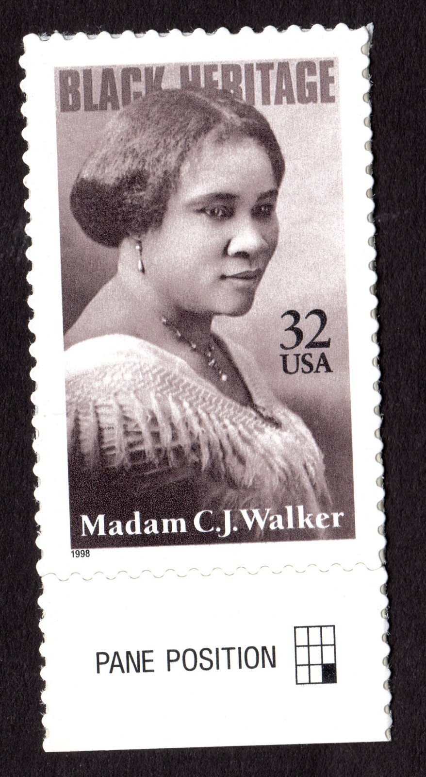 Scott #3181 Madam C. J. Walker (Black Heritage) Single Stamp - MNH w/Pane Pos