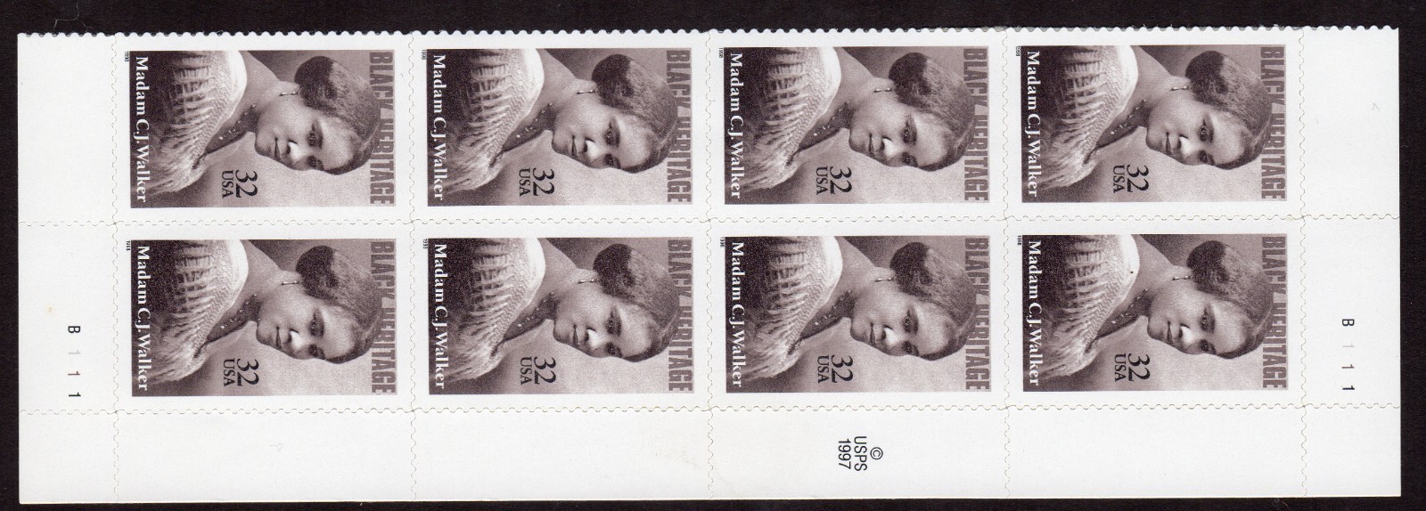 Scott #3181 Madam C. J. Walker Black Heritage Plate Block of 8 Stamps MNH Right