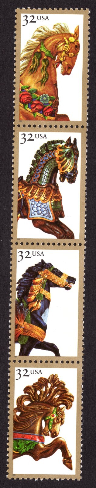 Scott #2979a (2976-2979) Carousel Horses Strip of 4 Stamps - MNH
