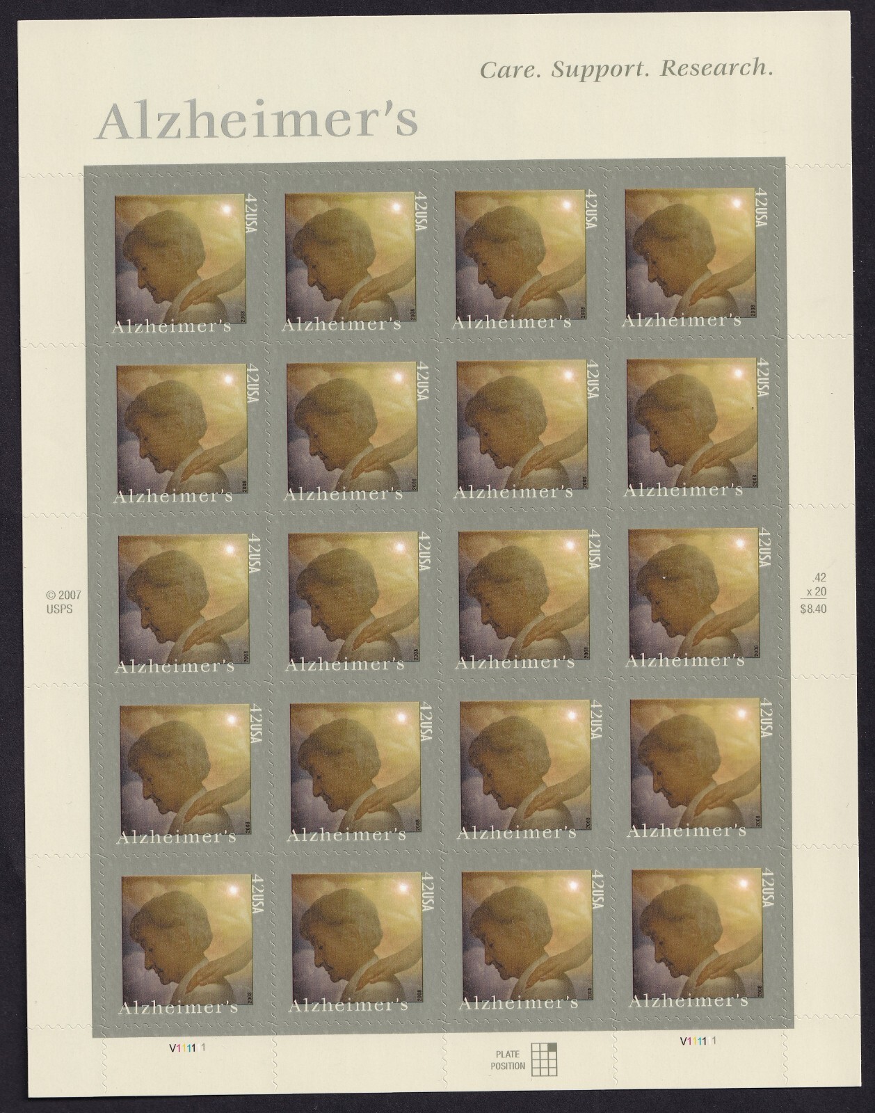 Scott #4358 Alzheimer's Sheet of 20 Stamps - MNH