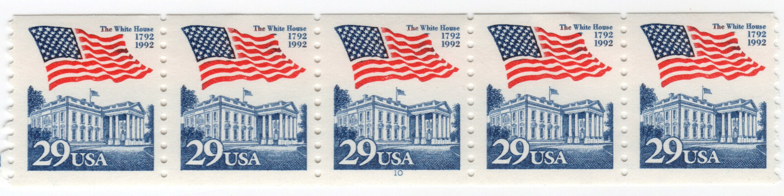 Scott #2609 Flag Over White House Plate Number Strip of 5 Stamps - MNH P#10