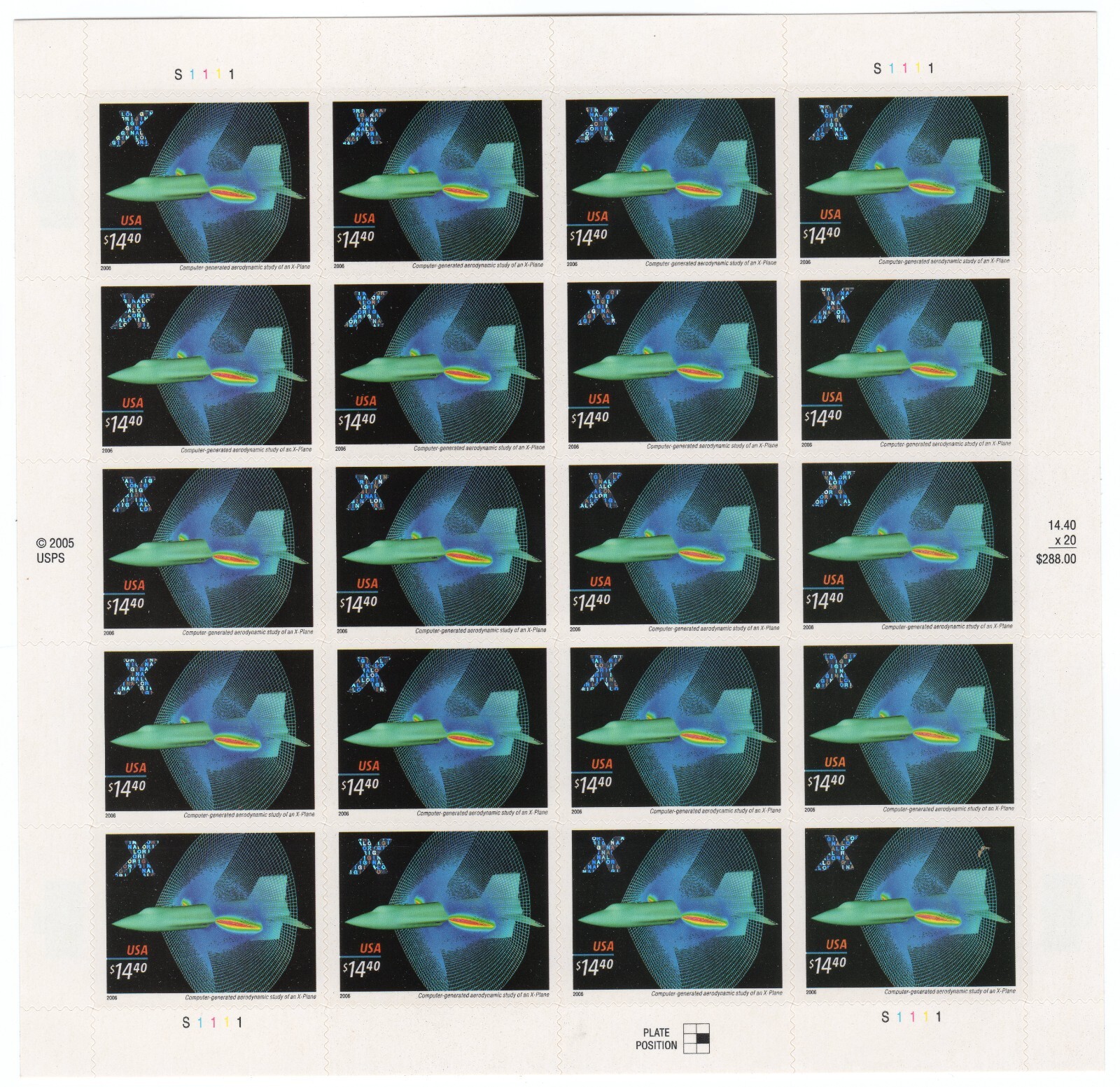 Scott #4019 X-Planes Priority Mail Express Sheet of 20 Stamps - MNH