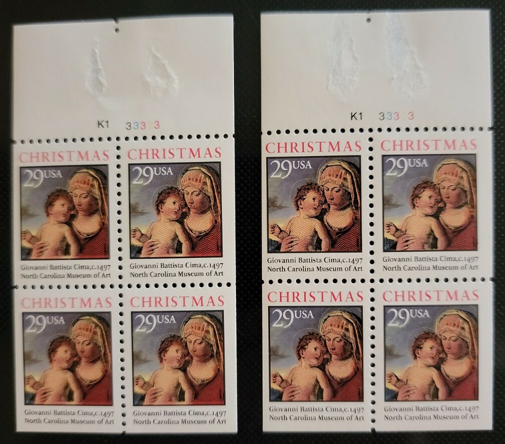 Scott #2790a Madonna (Giovanni Battista Cima) (2) Panes of 4 Stamps - MNH