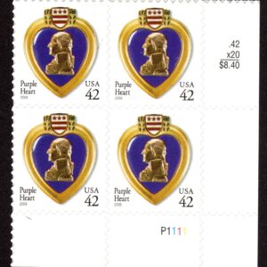 Scott #4264 Purple Heart Veterans Plate Block of 4 Stamps - MNH LR