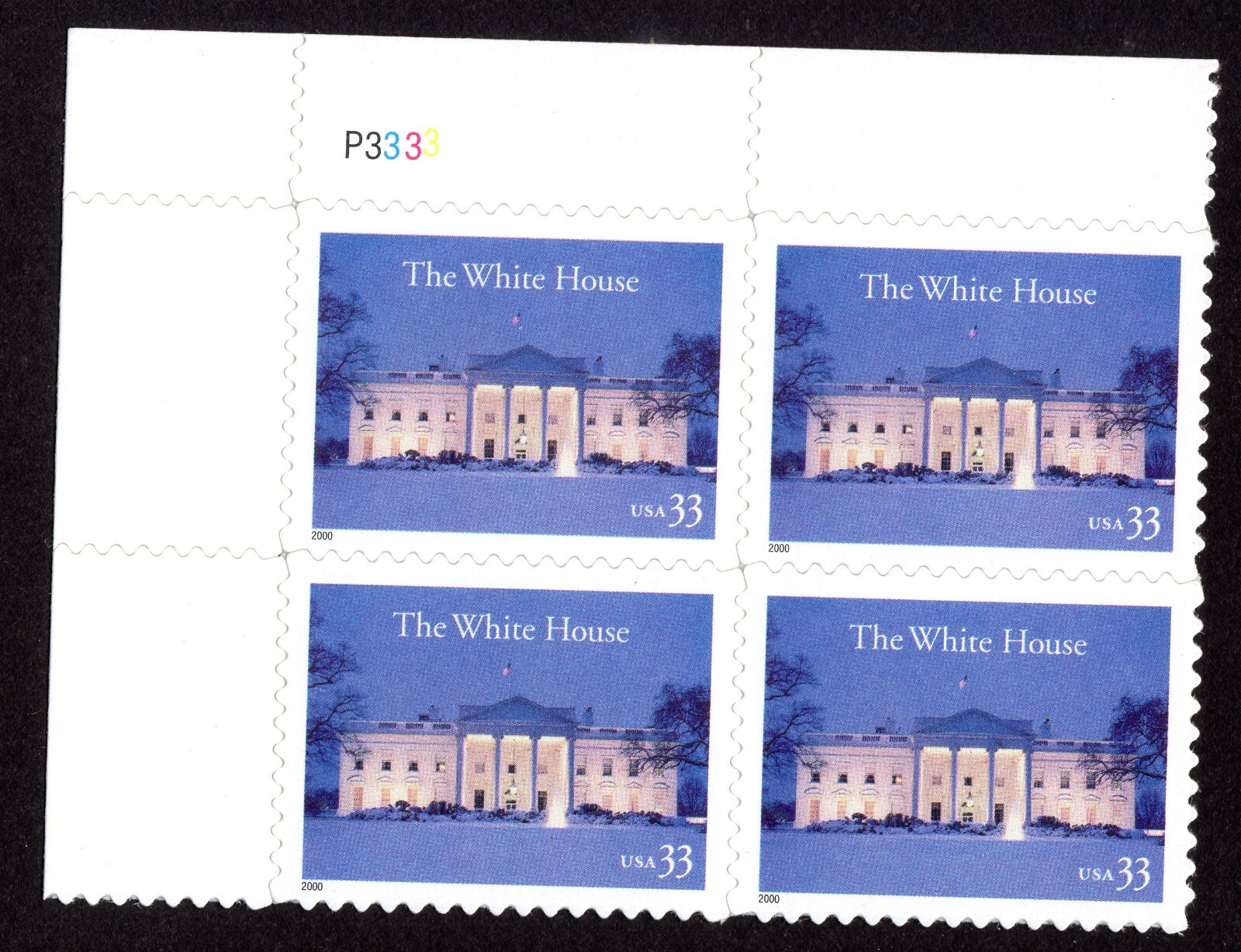 Scott #3445 White House in Winter Plate Block of 4 Stamps - MNH