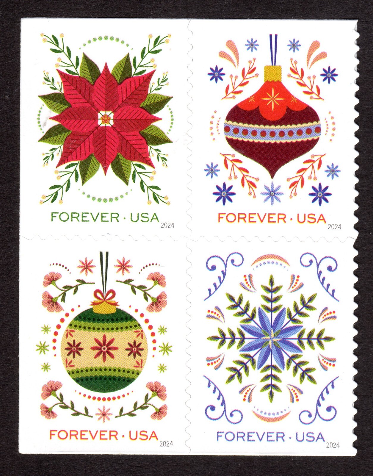 Scott #5944a (5941-44) Holiday Joy Ornaments Booklet Block of 4 Stamps - MNH