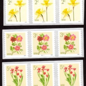 Scott #5906a (5902-06) Flowers (PNC3) Plate # Coil of 3 Stamps - MNH