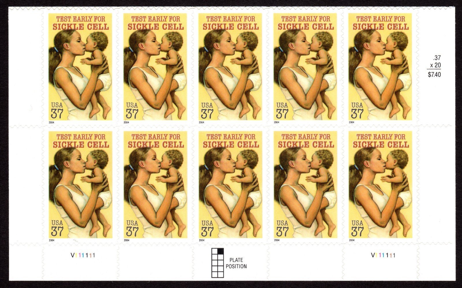 Scott #3877 Sickle Cell Anemia Plate Block (Half Sheet) of 10 Stamps - MNH