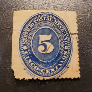 Stamp Latin America Mexico 1886 Numeral 5c A18 #178a blue used