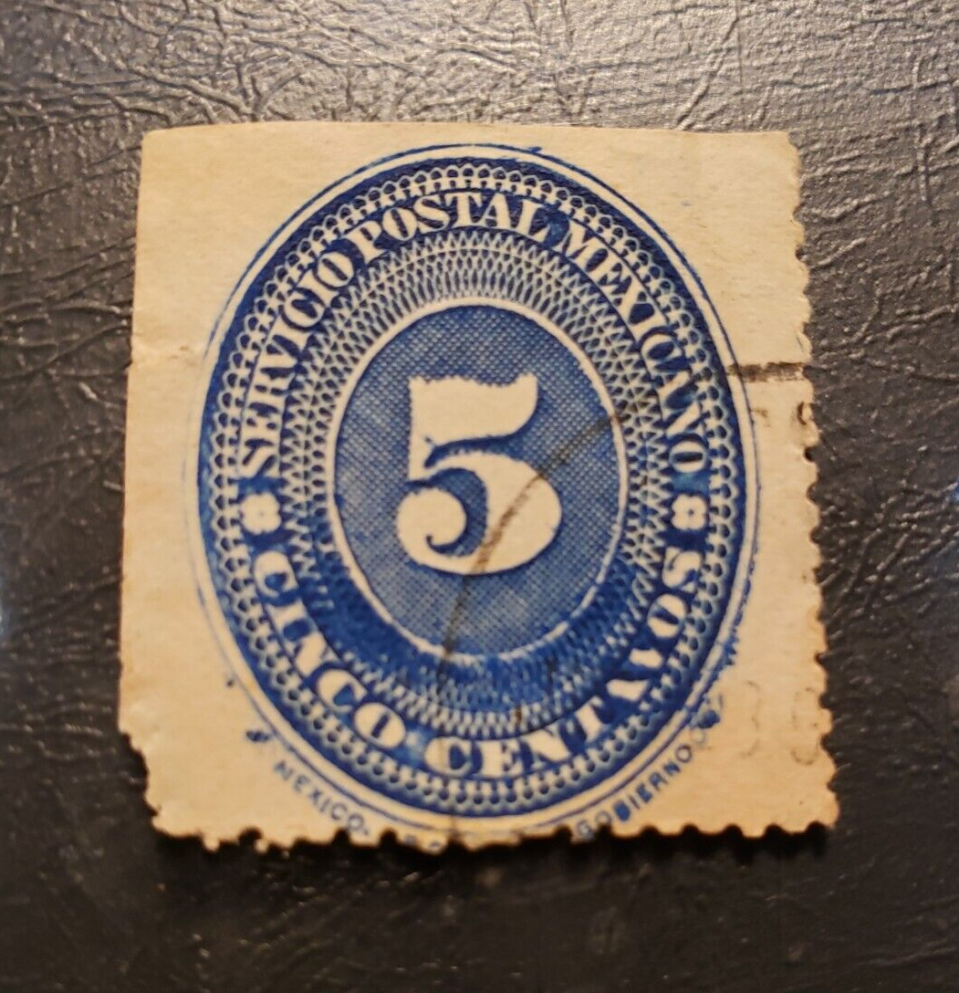 Stamp Latin America Mexico 1886 Numeral 5c A18 #178a blue used