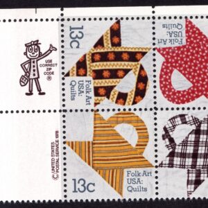 Scott #1748a (1745-48) Folk Art Quilts Zip Block of 4 Stamps - MNH UL